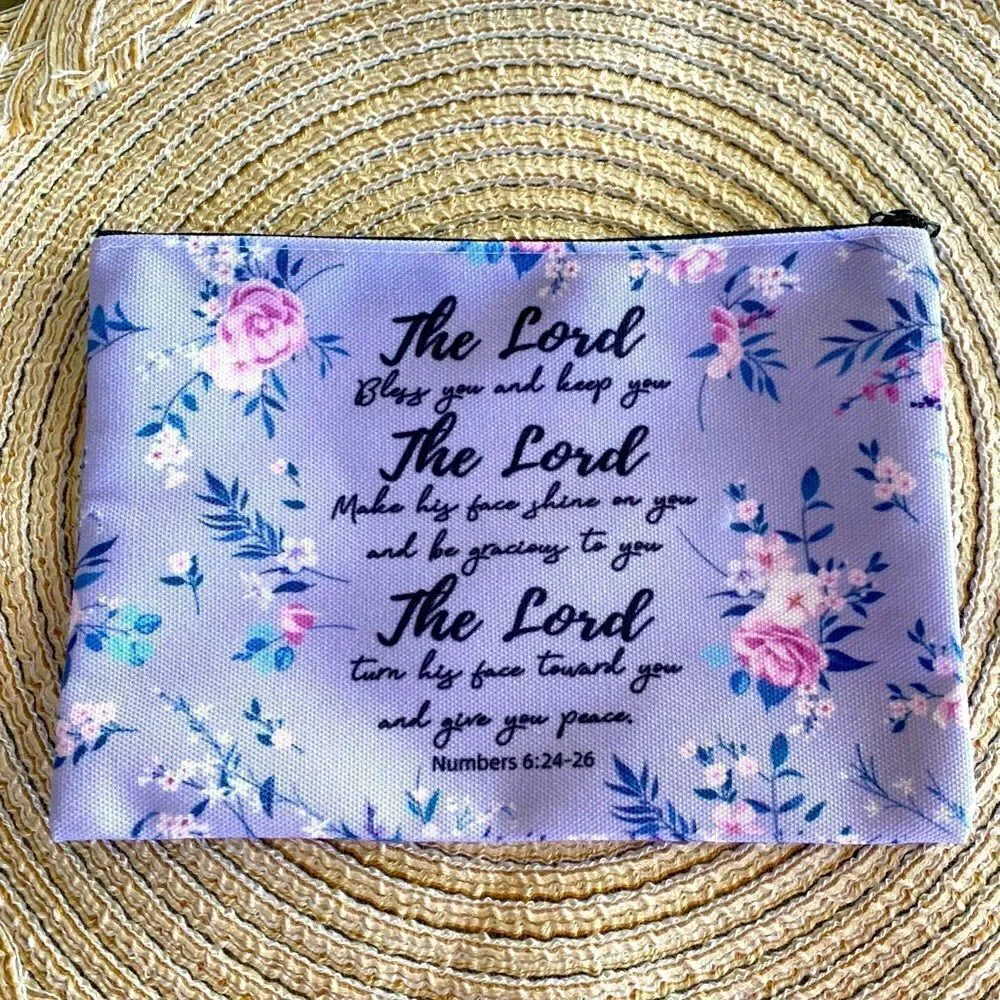 Unbranded Floral Lavendar Bible Verse Cosmetic Pouch. Numbers 6:24-26. NWOT.